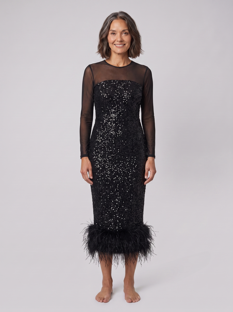 Oriana | Sequin Feather-Trim Women's Party Dress