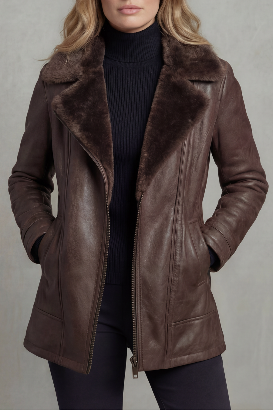 Orlaith | Shearling-Collar Faux Leather Jacket for Winter