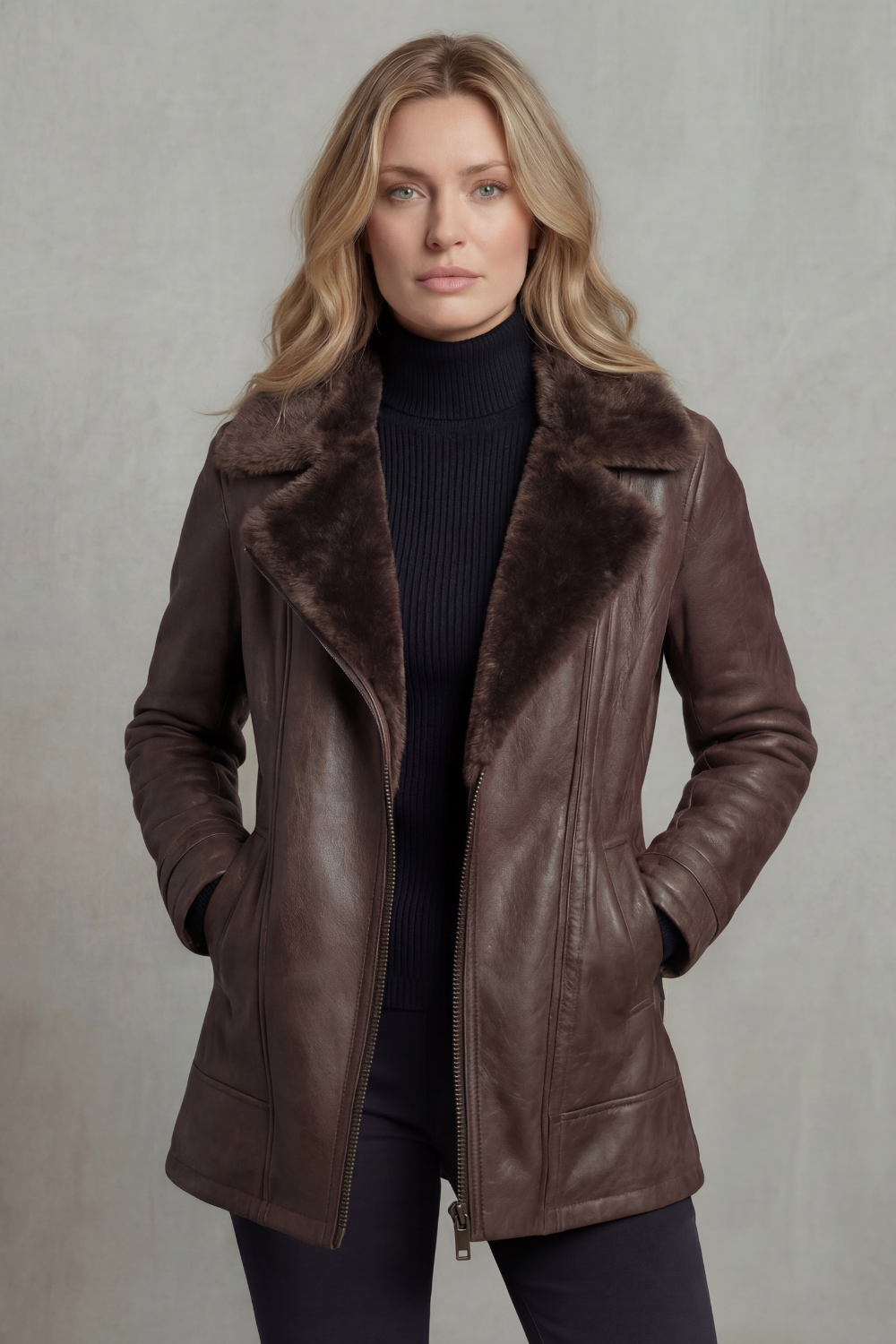 Orlaith | Shearling-Collar Faux Leather Jacket for Winter