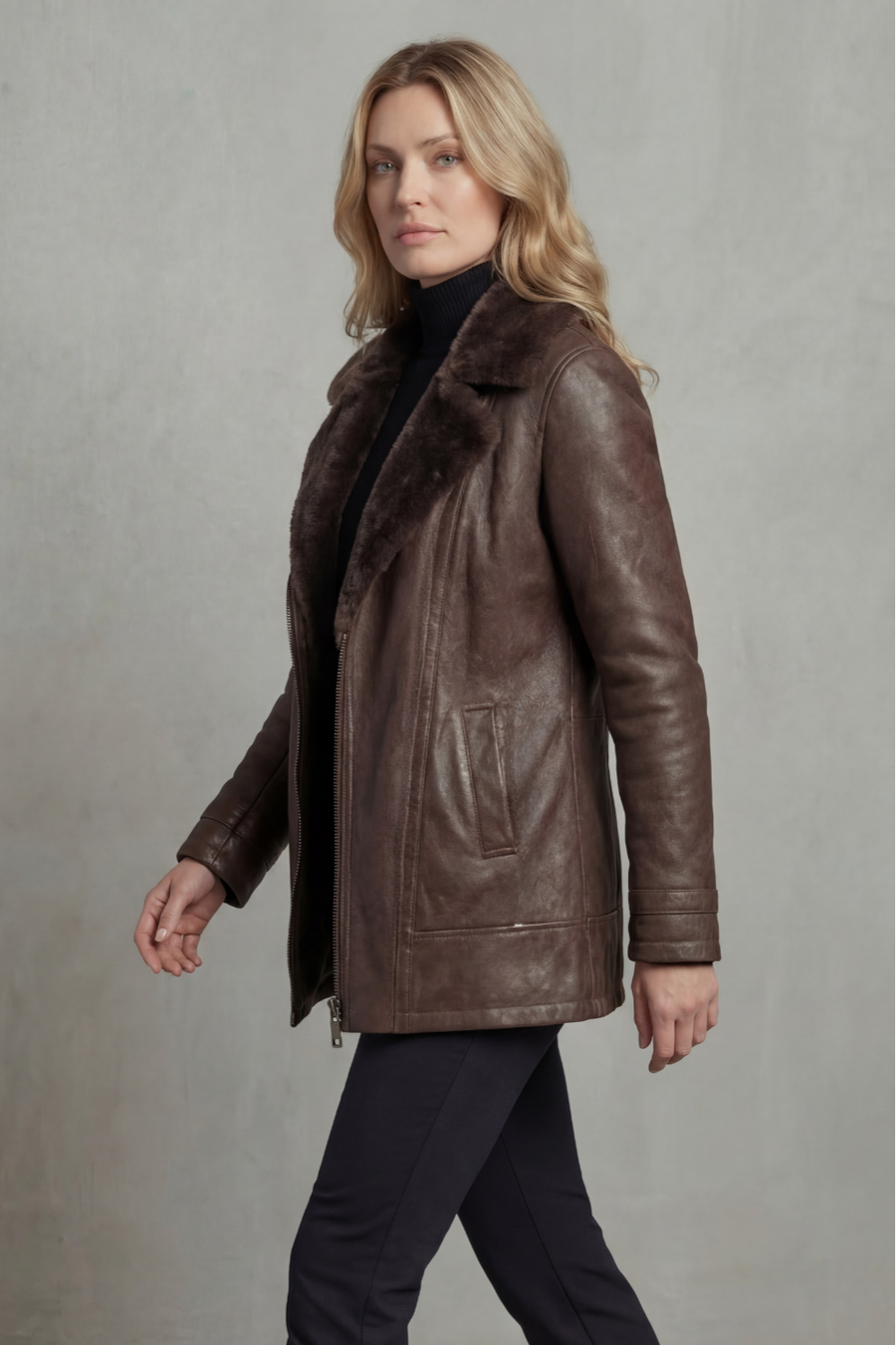 Orlaith | Shearling-Collar Faux Leather Jacket for Winter