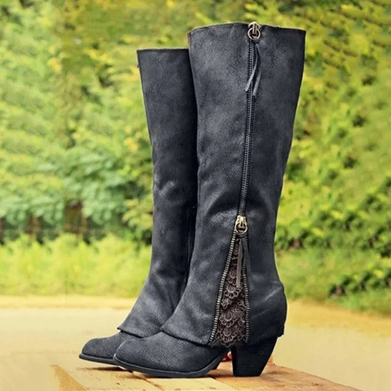 Isla | Lace-Inspired Women Knee High Boots for Winter
