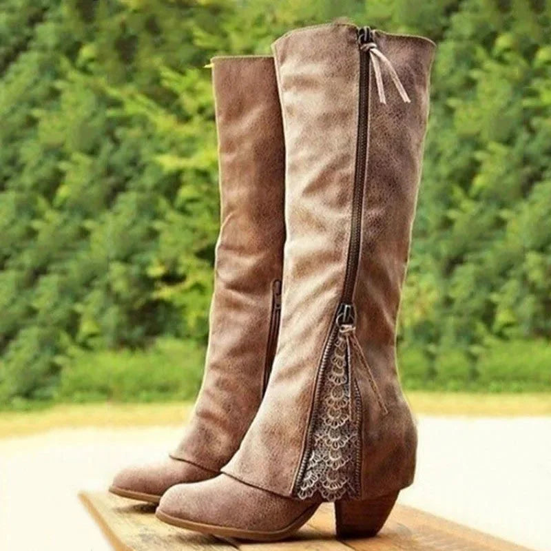 Isla | Lace-Inspired Women Knee High Boots for Winter