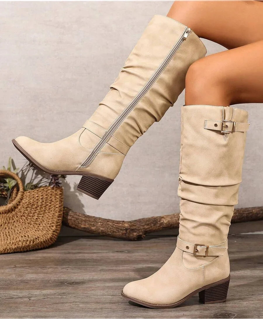 Ottoline | Double-Buckle Women Knee High Boots for Winter