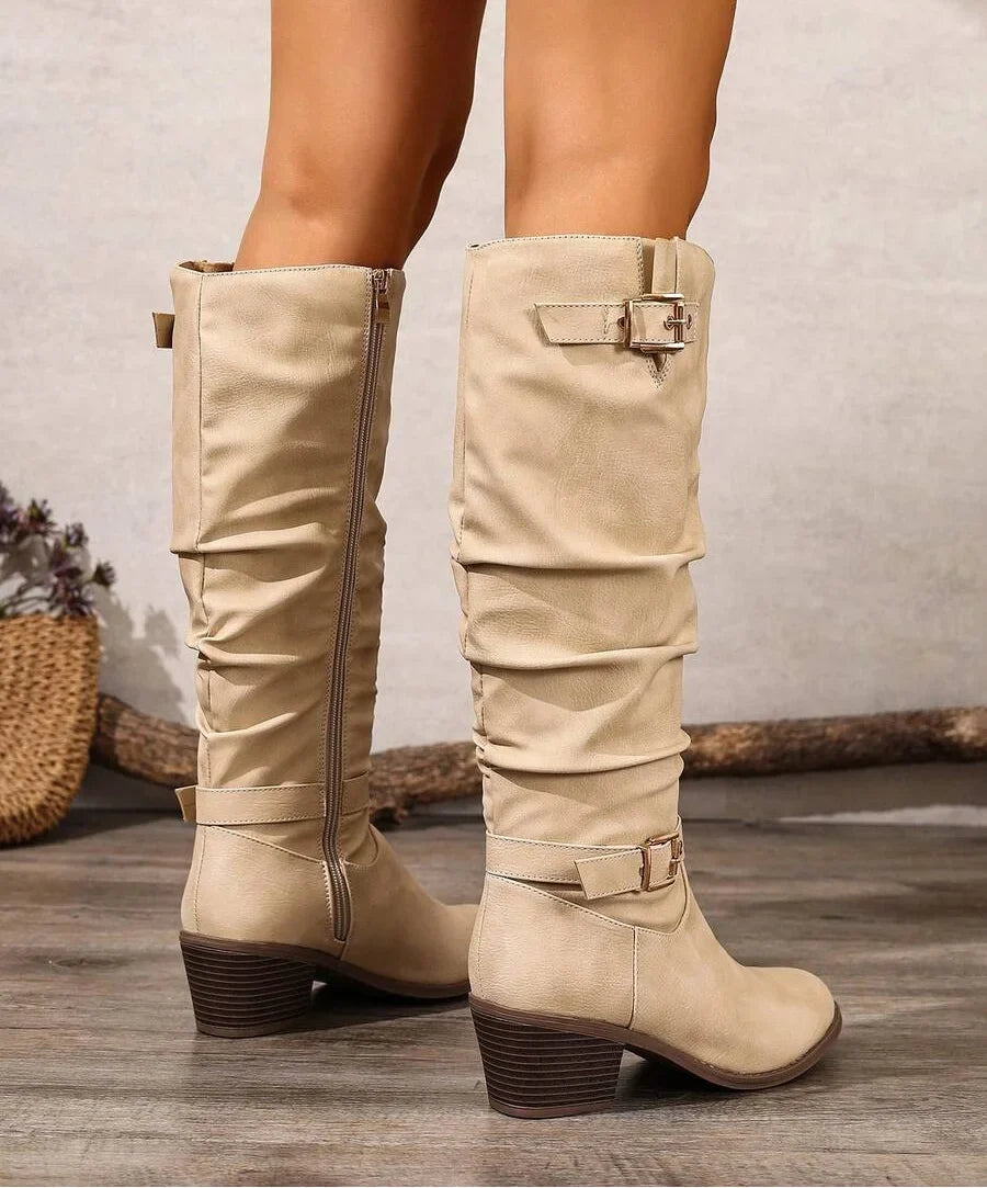 Ottoline | Double-Buckle Women Knee High Boots for Winter