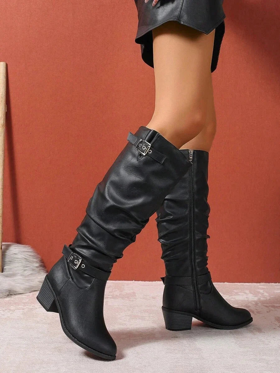 Ottoline | Double-Buckle Women Knee High Boots for Winter