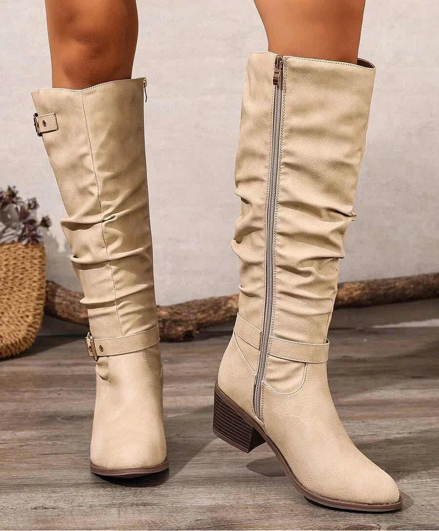 Ottoline | Double-Buckle Women Knee High Boots for Winter