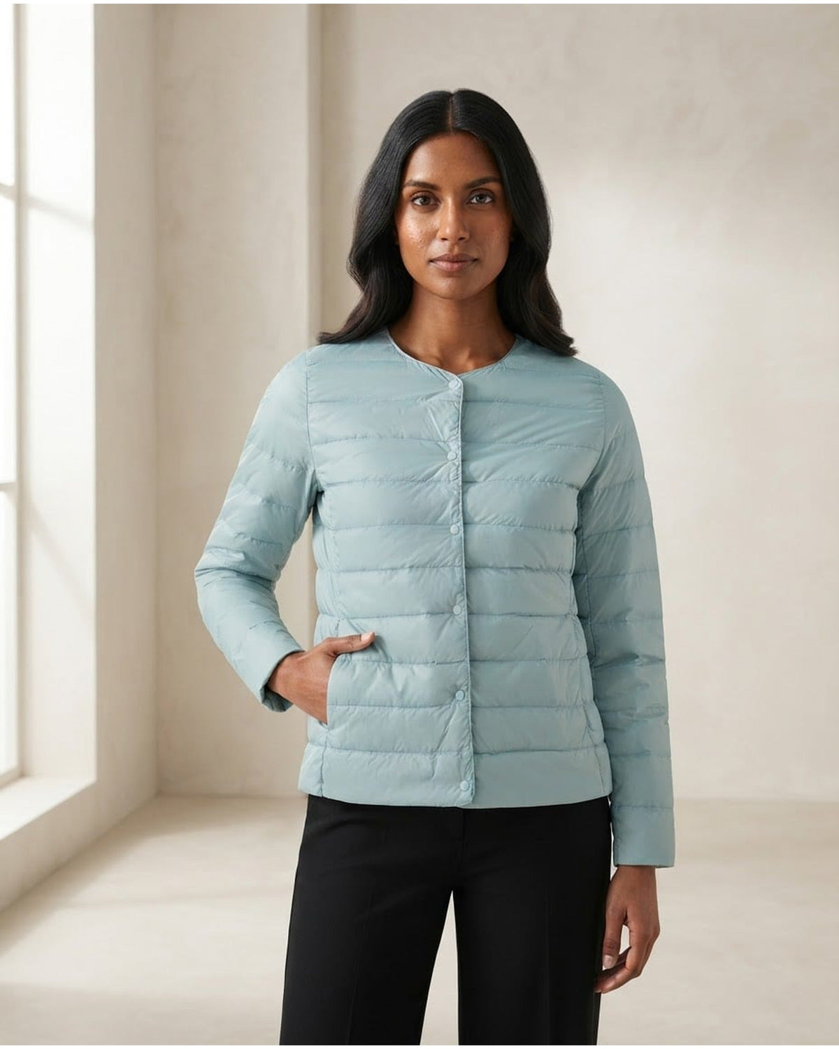 Maya | Cropped Collarless Women's Quilted Jacket for Winter