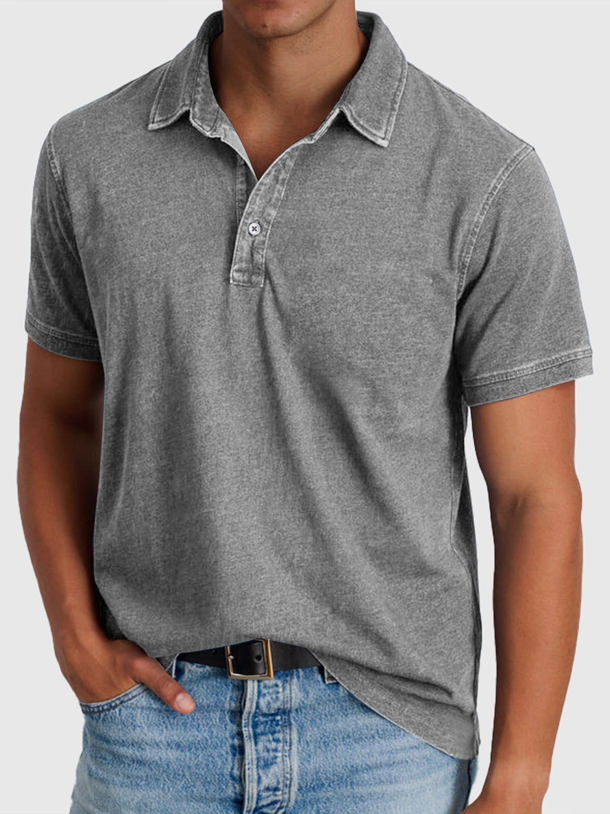 Angus | Cotton Denim Short Sleeve Polo