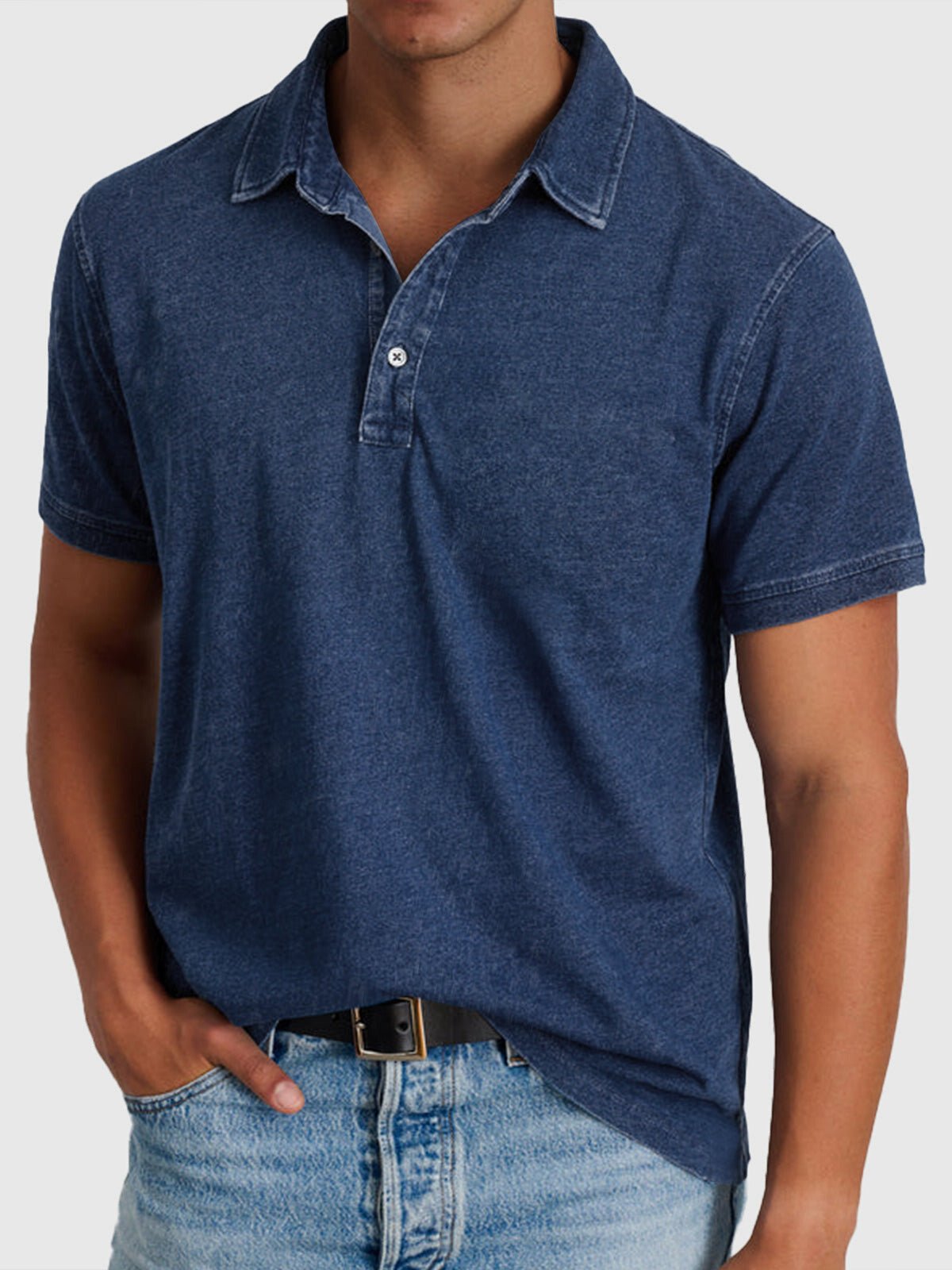 Angus | Cotton Denim Short Sleeve Polo