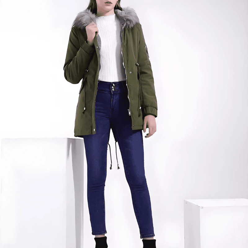Liana | Faux Fur-Hood Adjustable-Waist Women's Parka Coat for Winter