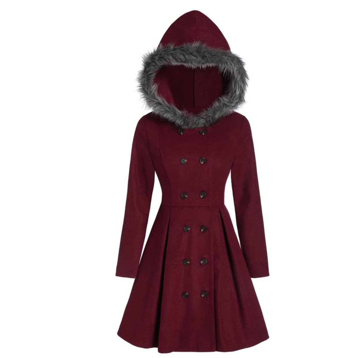 Haldis | Double-Breasted Fur-Hood Women's Coat for Winter