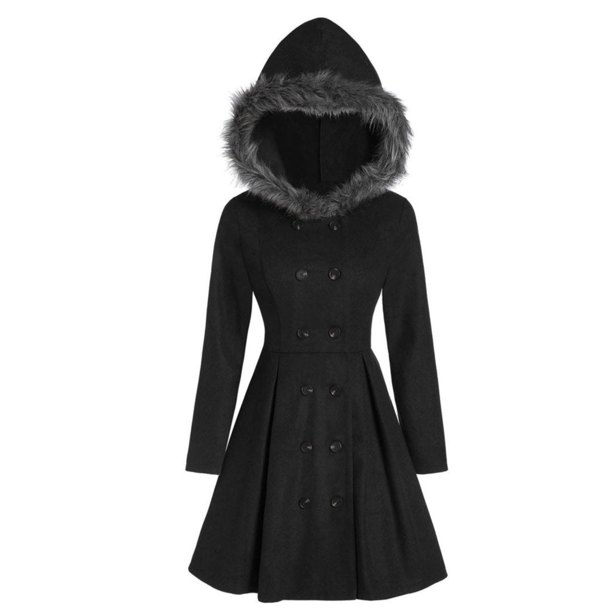 Haldis | Double-Breasted Fur-Hood Women's Coat for Winter