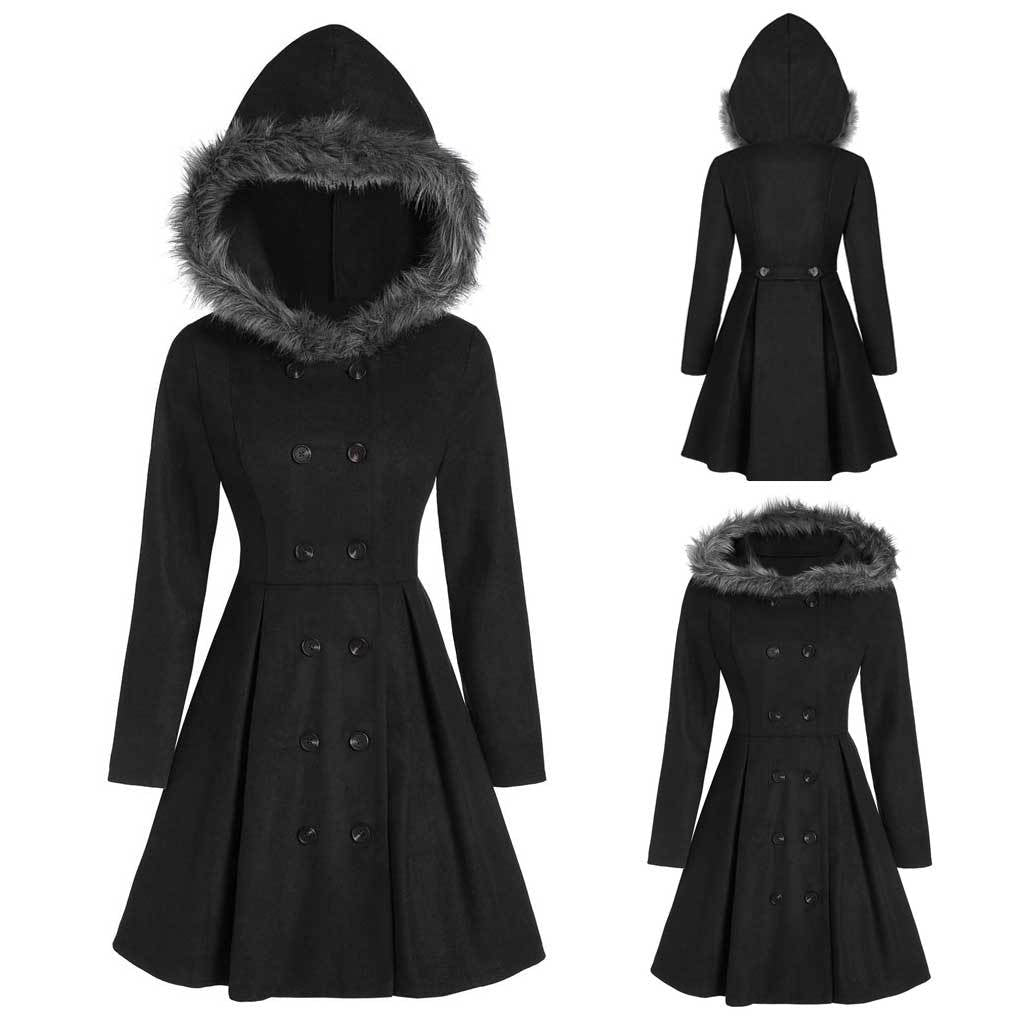 Haldis | Double-Breasted Fur-Hood Women's Coat for Winter