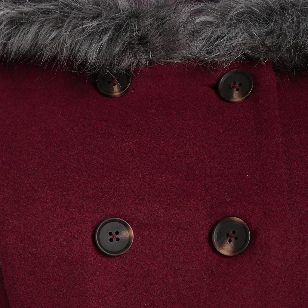 Haldis | Double-Breasted Fur-Hood Women's Coat for Winter
