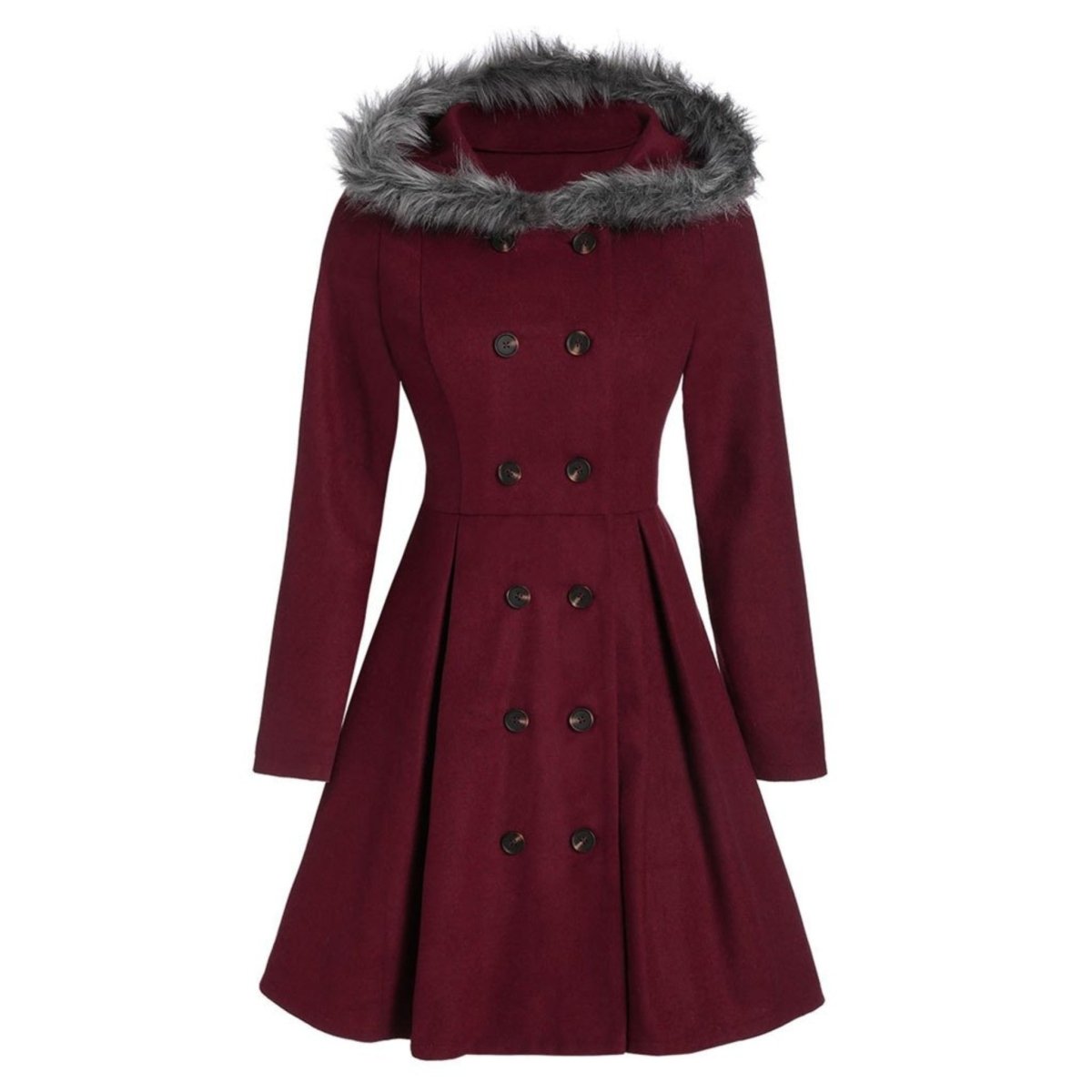 Haldis | Double-Breasted Fur-Hood Women's Coat for Winter
