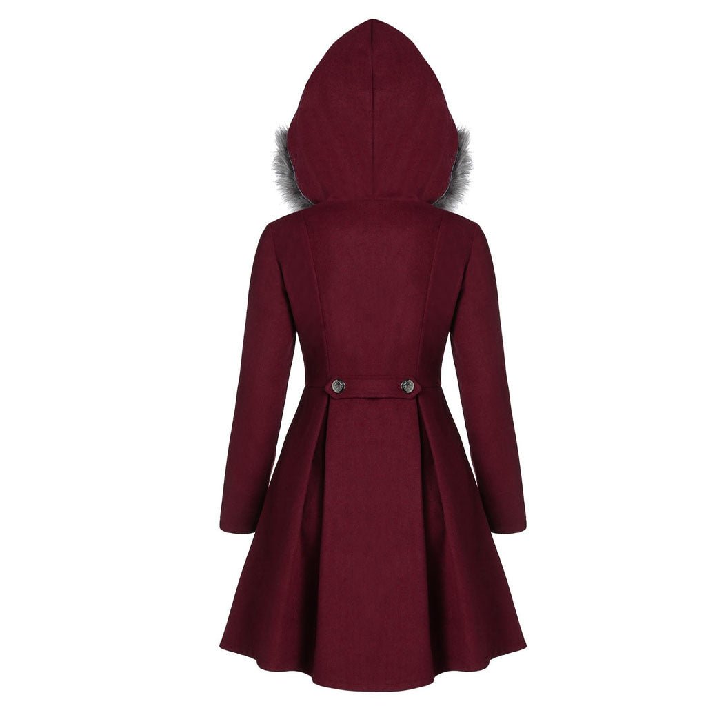 Haldis | Double-Breasted Fur-Hood Women's Coat for Winter