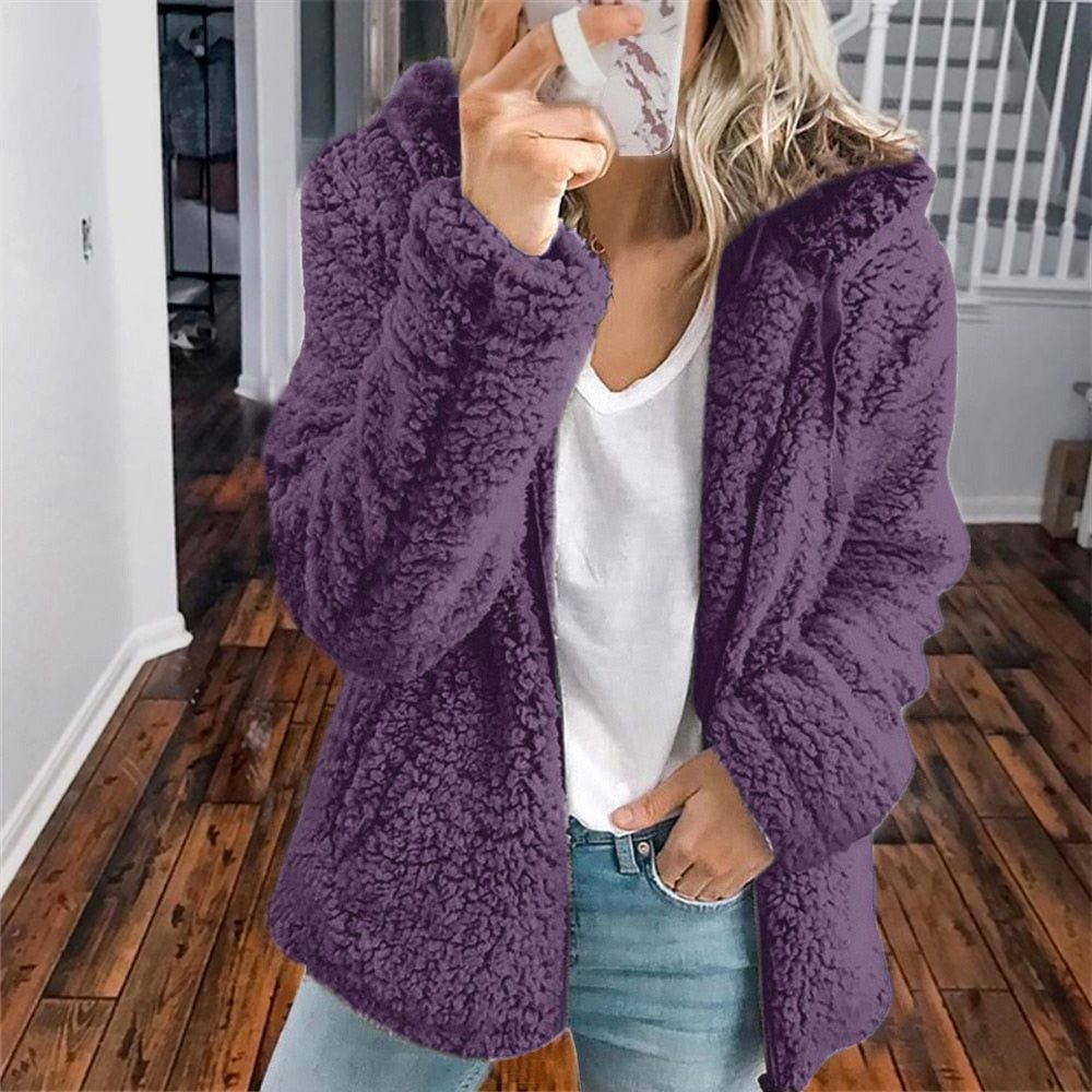Maelis | Oversized Hooded Textured Fleece Jacket for Winter
