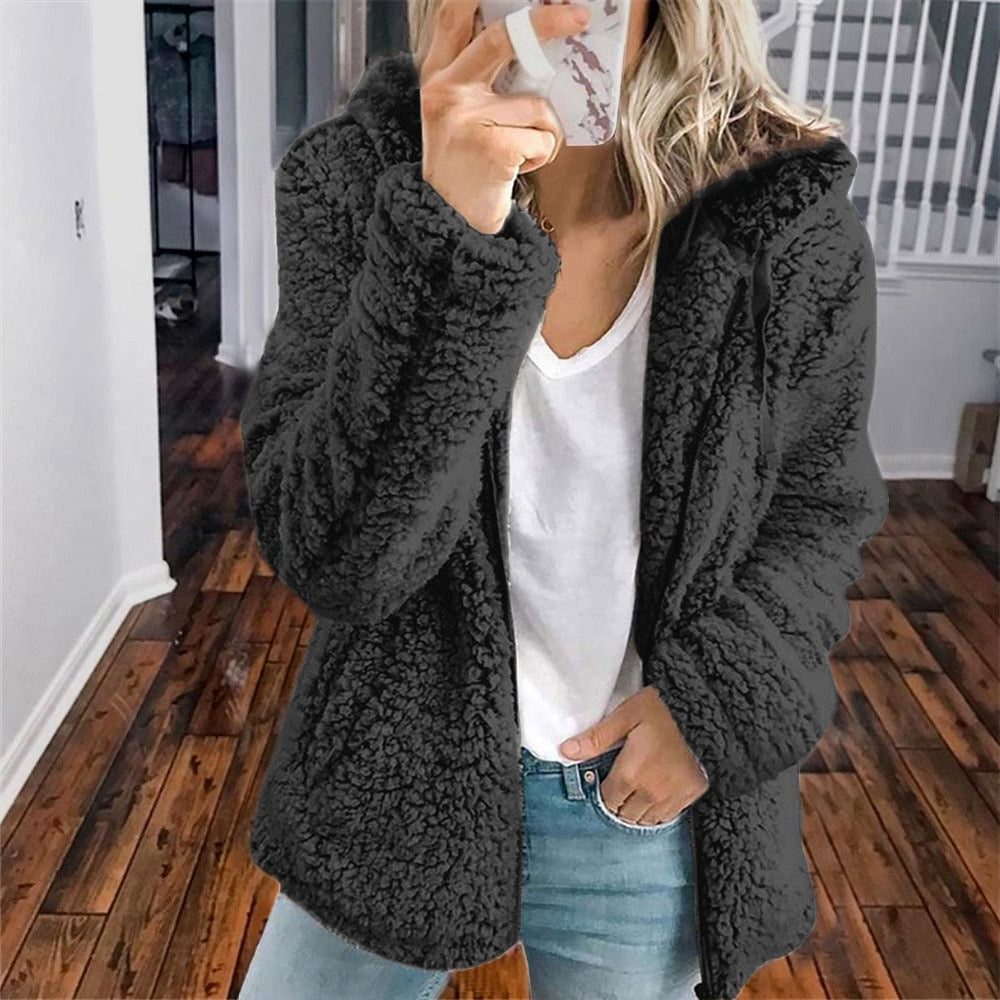 Maelis | Oversized Hooded Textured Fleece Jacket for Winter