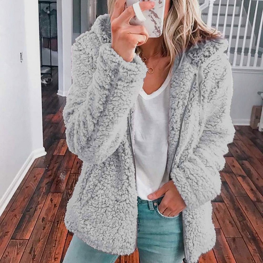 Maelis | Oversized Hooded Textured Fleece Jacket for Winter