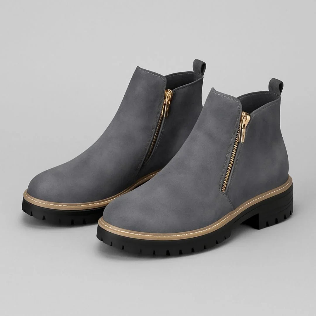 Josie | Chic Gold-Zip Ankle Boots