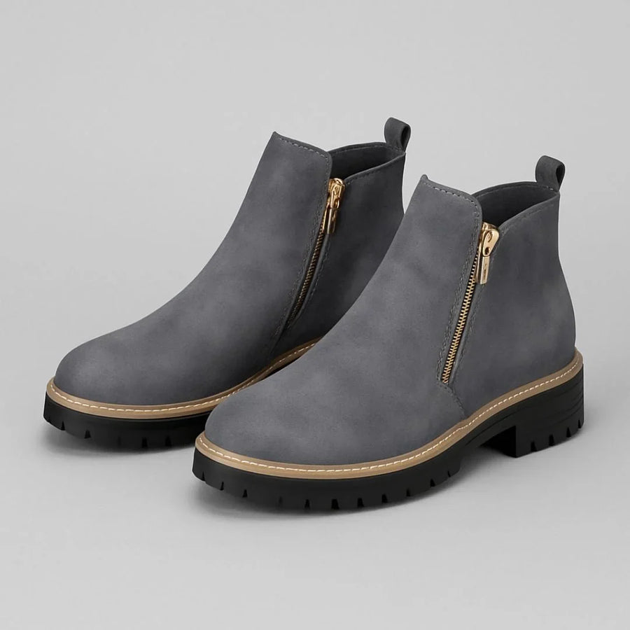Josie | Chic Gold-Zip Ankle Boots