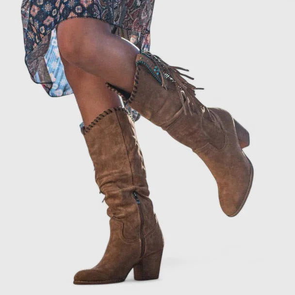 Dara | Suede Fringe Women Knee High Boots for Winter