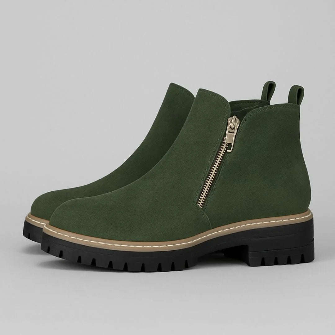 Josie | Chic Gold-Zip Ankle Boots
