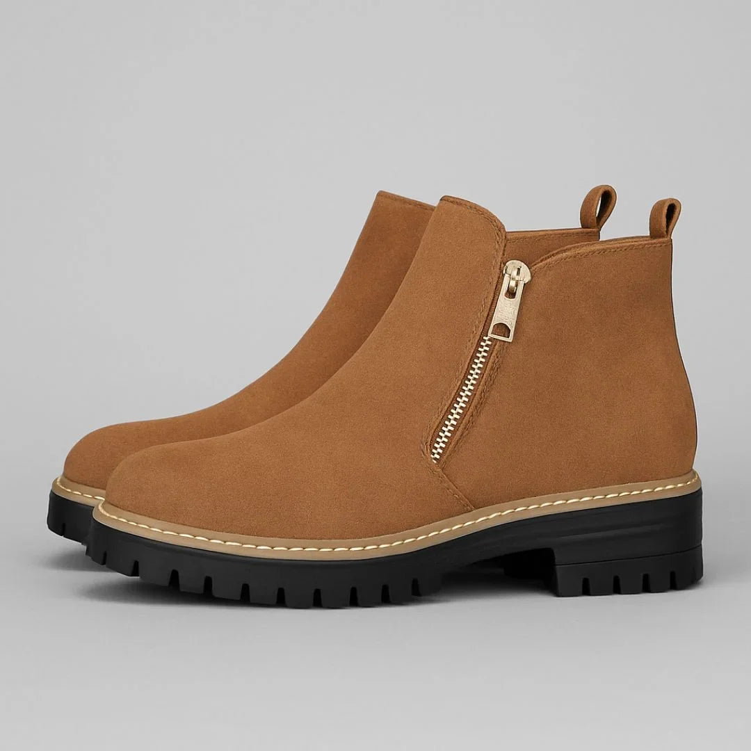 Josie | Chic Gold-Zip Ankle Boots