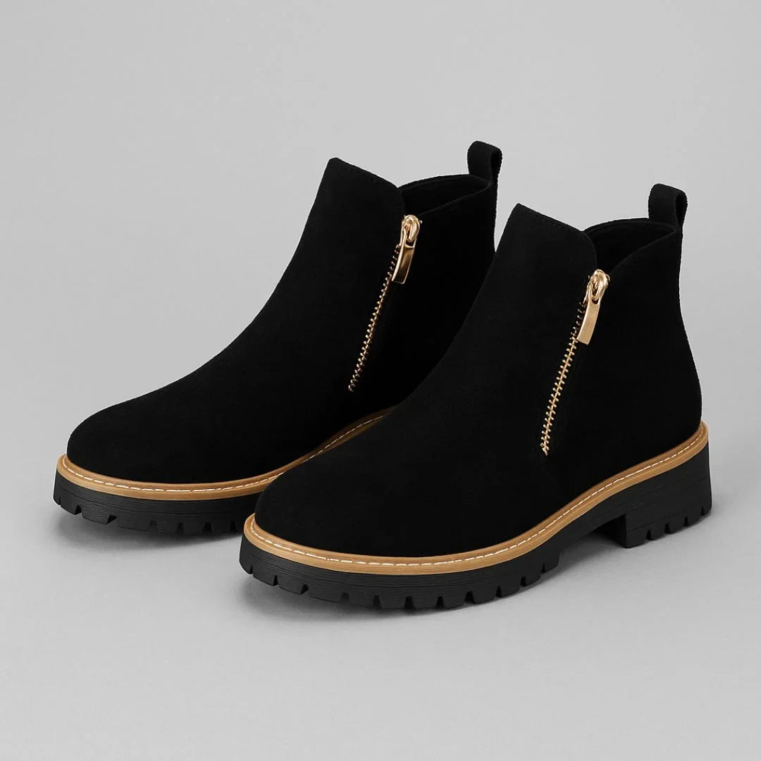 Josie | Chic Gold-Zip Ankle Boots