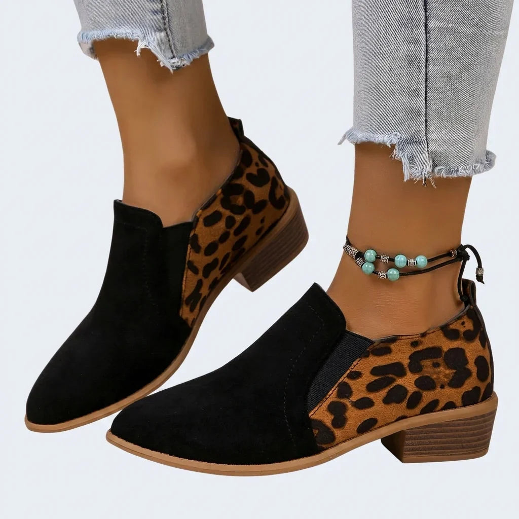 Abbie | Bold Leopard Suede Ankle Boots