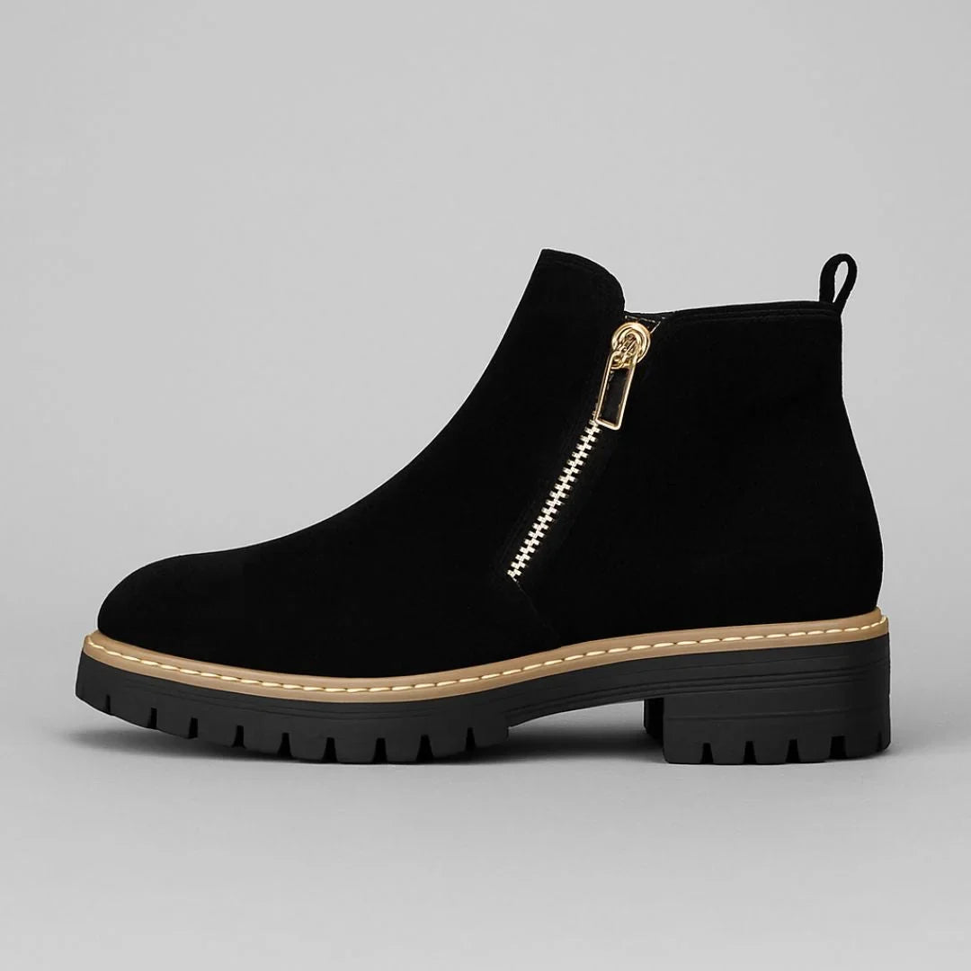 Josie | Chic Gold-Zip Ankle Boots