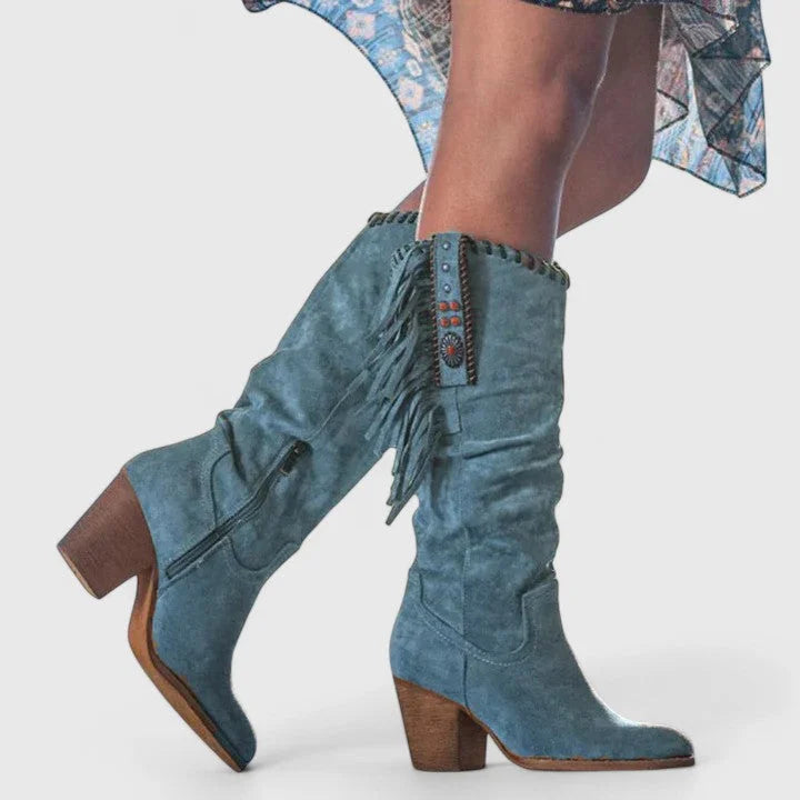 Dara | Suede Fringe Women Knee High Boots for Winter
