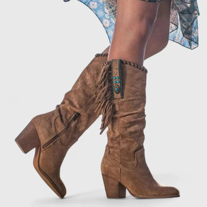 Dara | Suede Fringe Women Knee High Boots for Winter