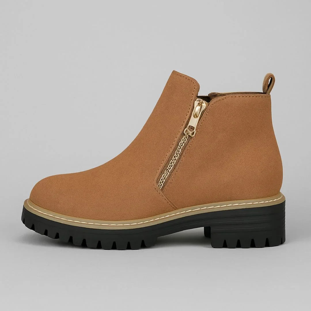 Josie | Chic Gold-Zip Ankle Boots