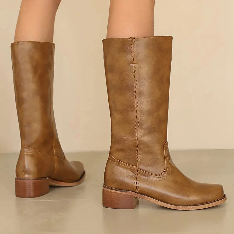 Greta | Faux Leather Square-Toe Women Knee High Boots for Winter