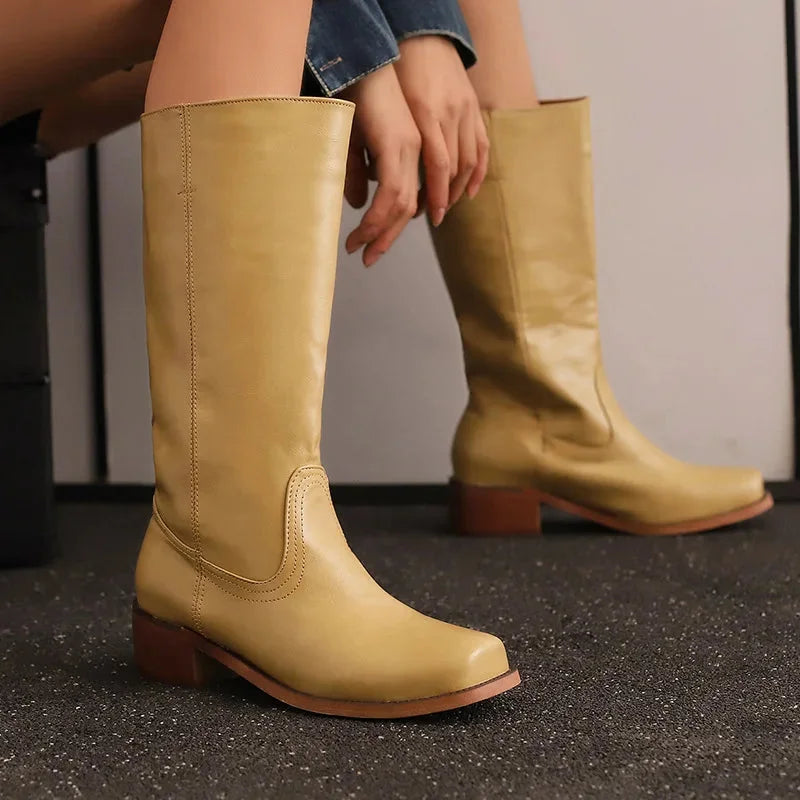Greta | Faux Leather Square-Toe Women Knee High Boots for Winter