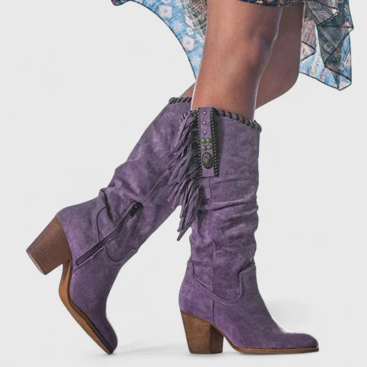 Dara | Suede Fringe Women Knee High Boots for Winter