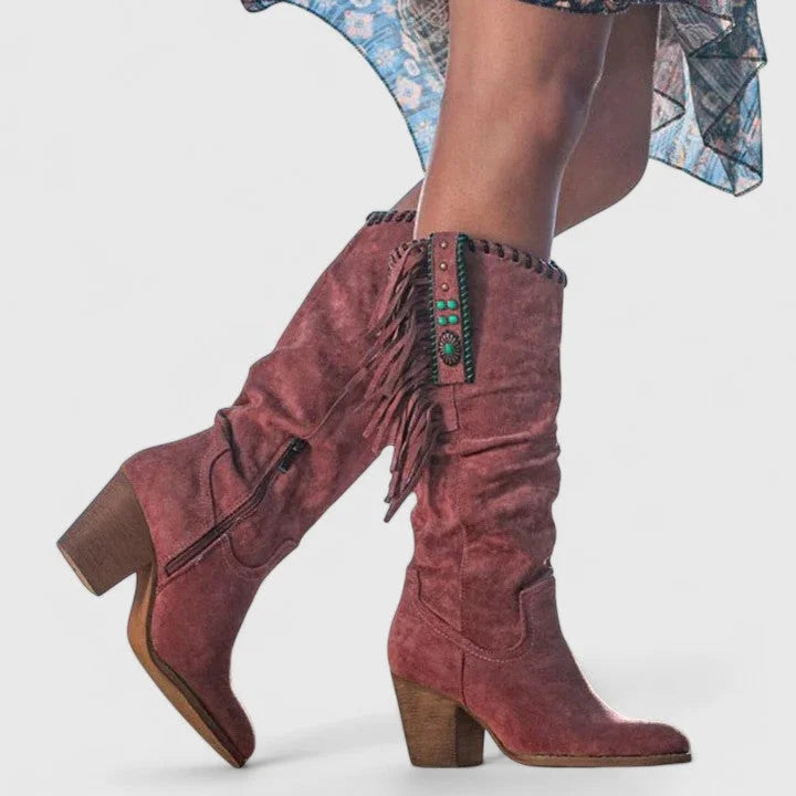 Dara | Suede Fringe Women Knee High Boots for Winter