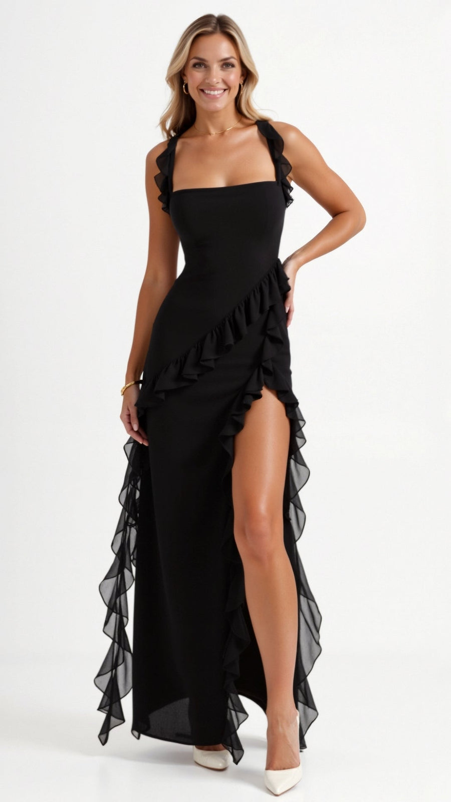 Amara | Ruffle Front-Slit Women's Party Dress