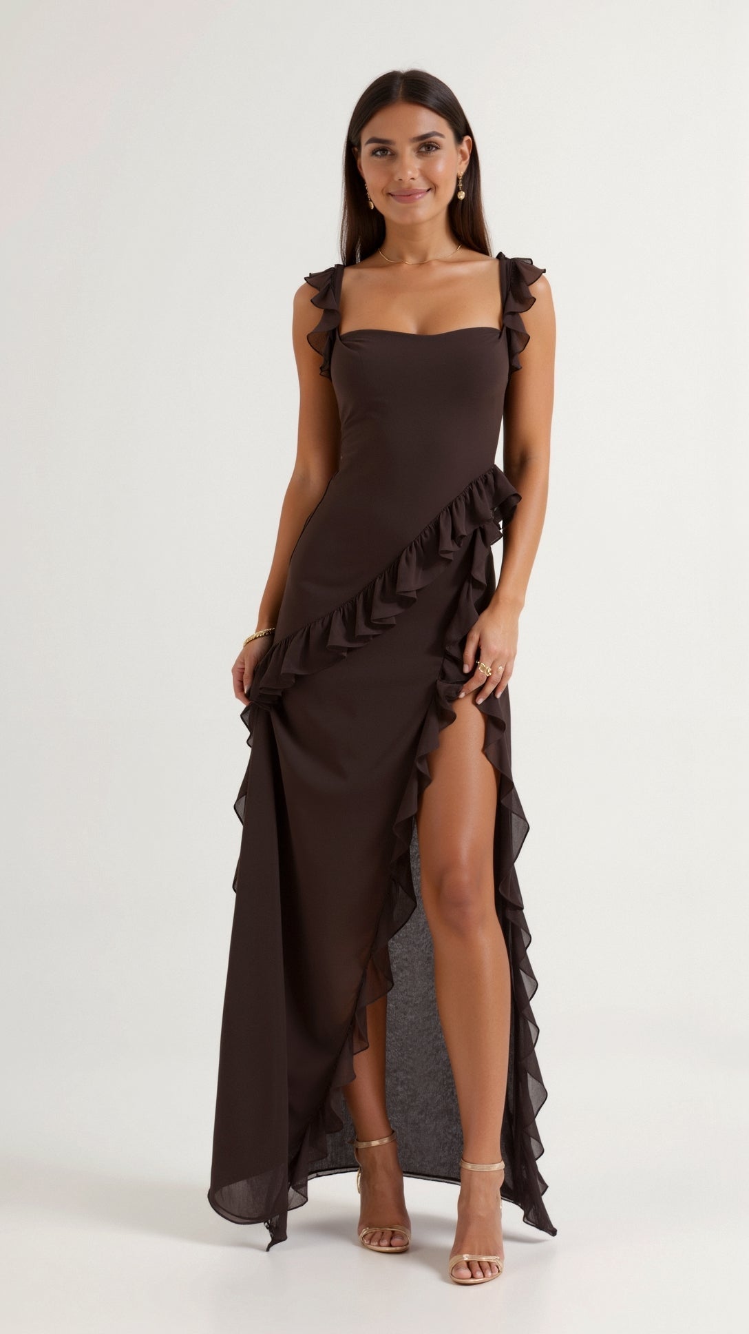 Amara | Ruffle Front-Slit Women's Party Dress