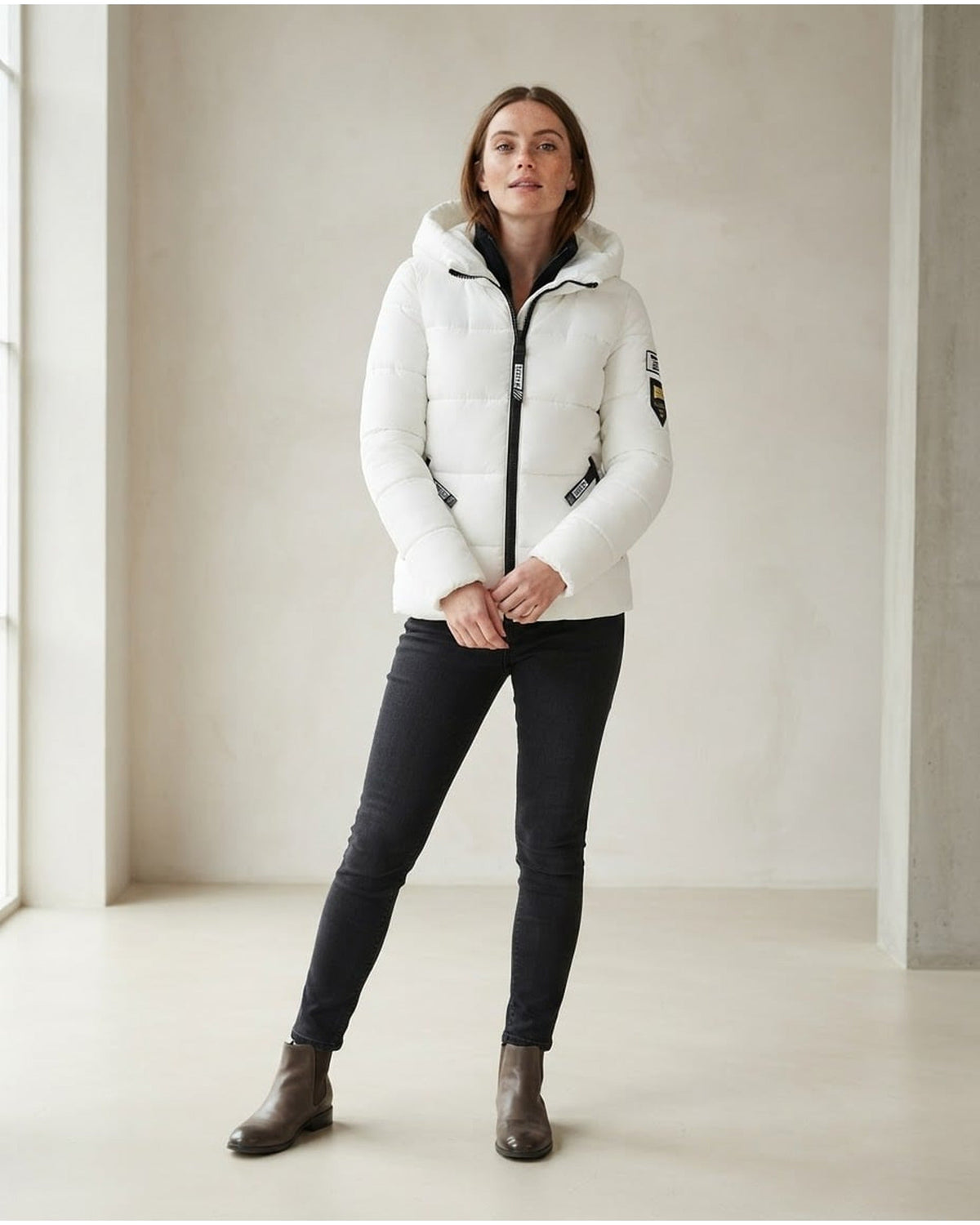 Delphine | Full-Zip Hooded Arm-Patch Women's Quilted Jacket for Winter