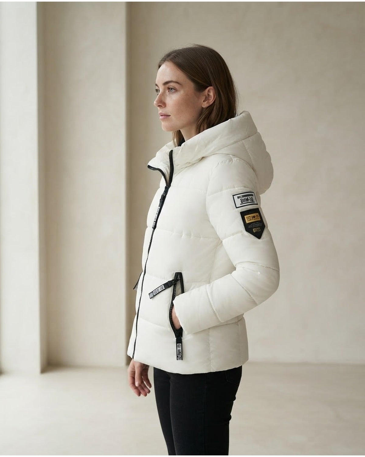 Delphine | Full-Zip Hooded Arm-Patch Women's Quilted Jacket for Winter
