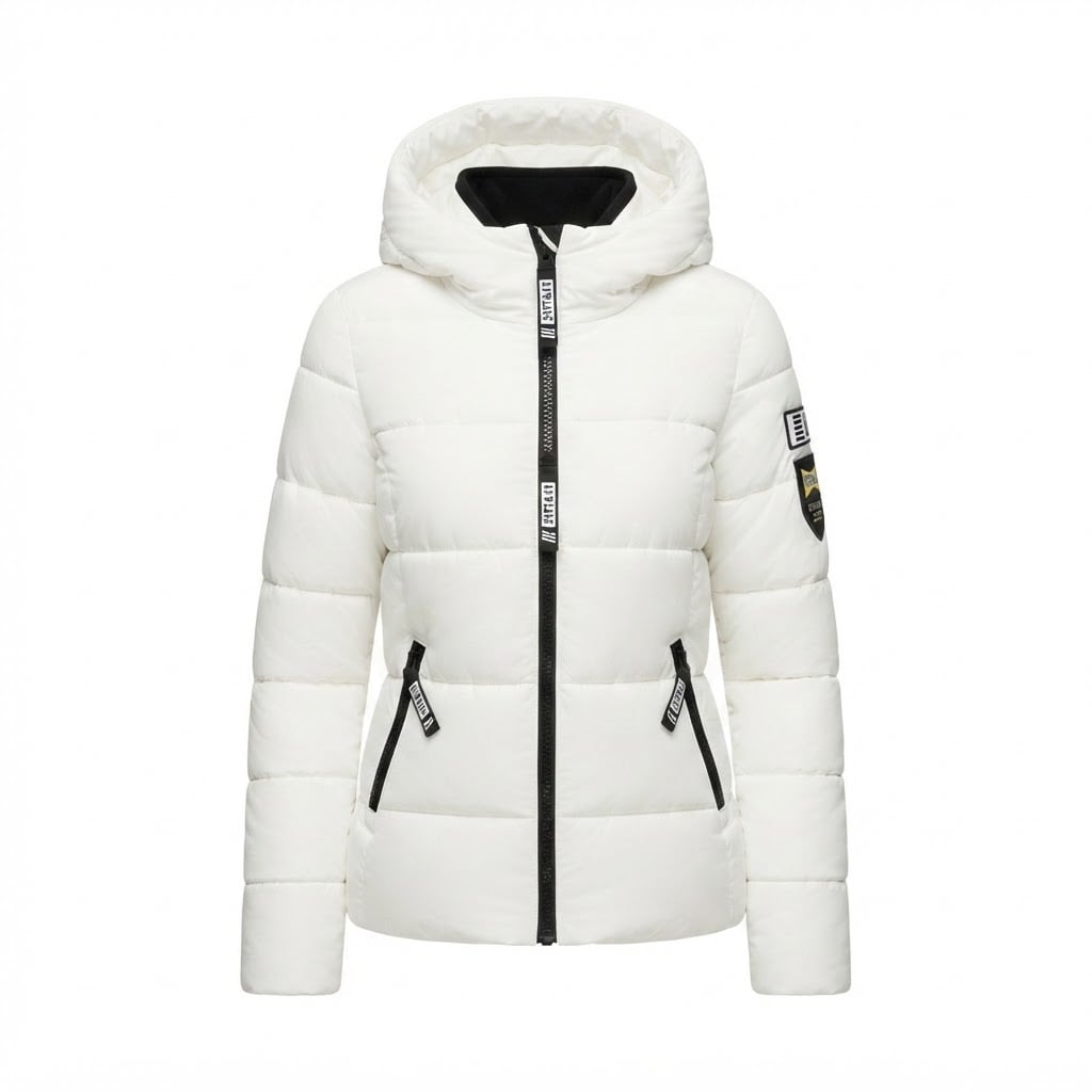 Delphine | Full-Zip Hooded Arm-Patch Women's Quilted Jacket for Winter