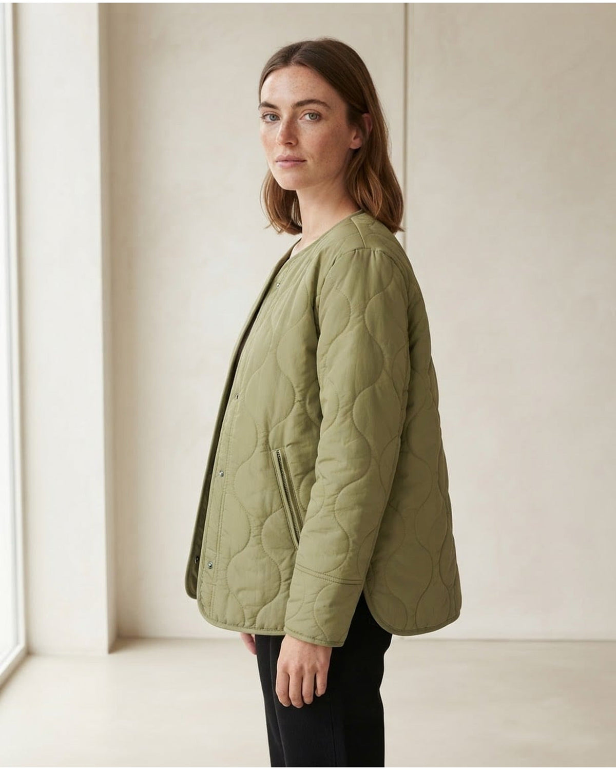Clementine | Sage-Green Ogee-Stitch Women's Quilted Jacket for Winter