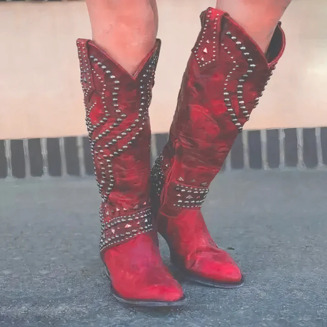 Yvaine | Studded Cowboy Women Knee High Boots for Winter
