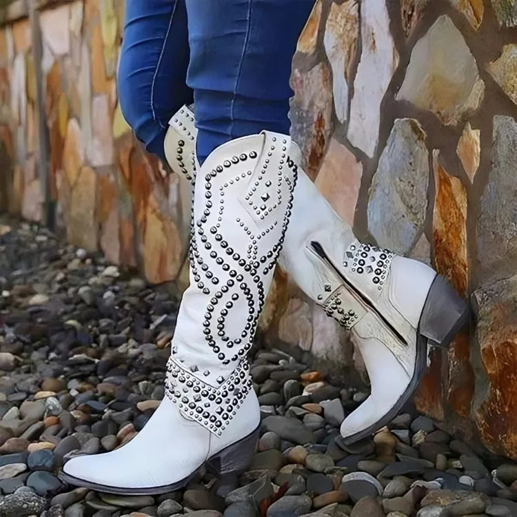 Yvaine | Studded Cowboy Women Knee High Boots for Winter