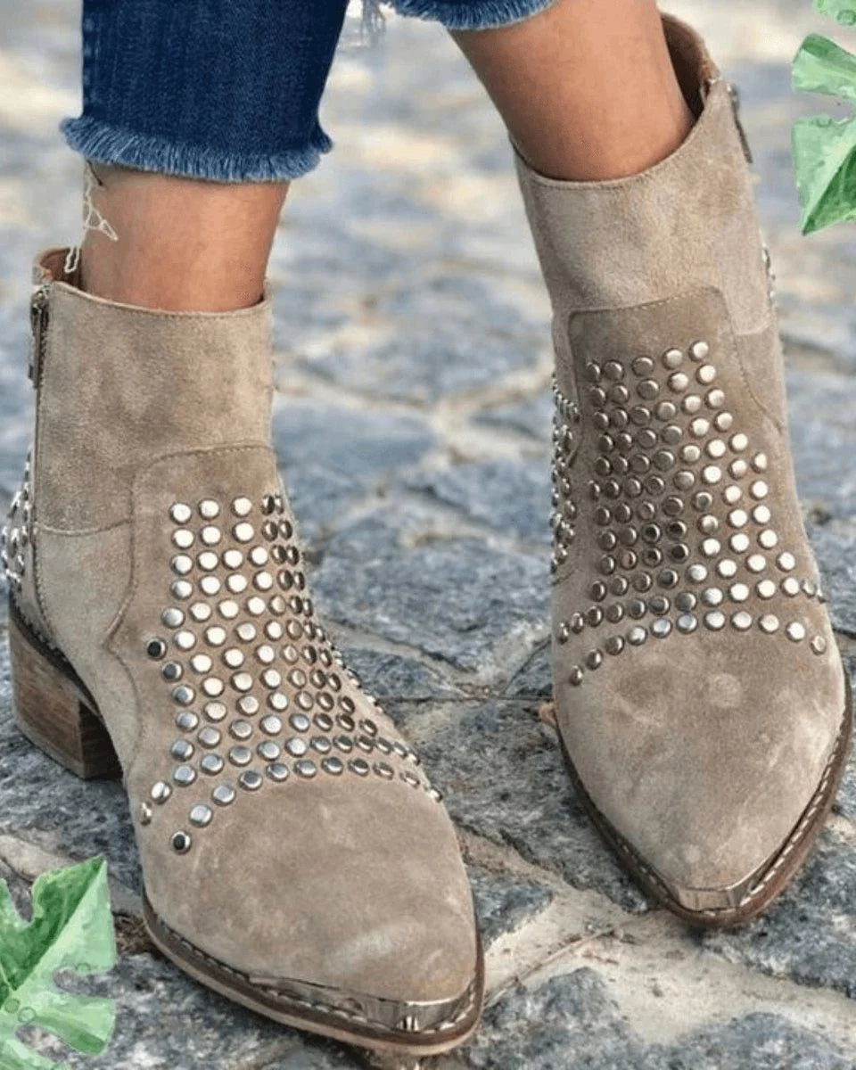 Seraphina | Edgy Studded Suede Ankle Boots