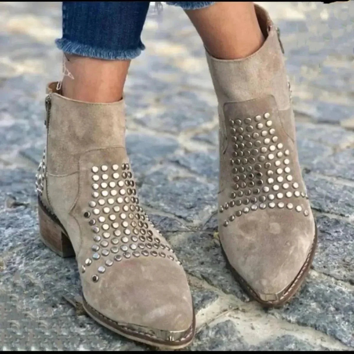 Seraphina | Edgy Studded Suede Ankle Boots