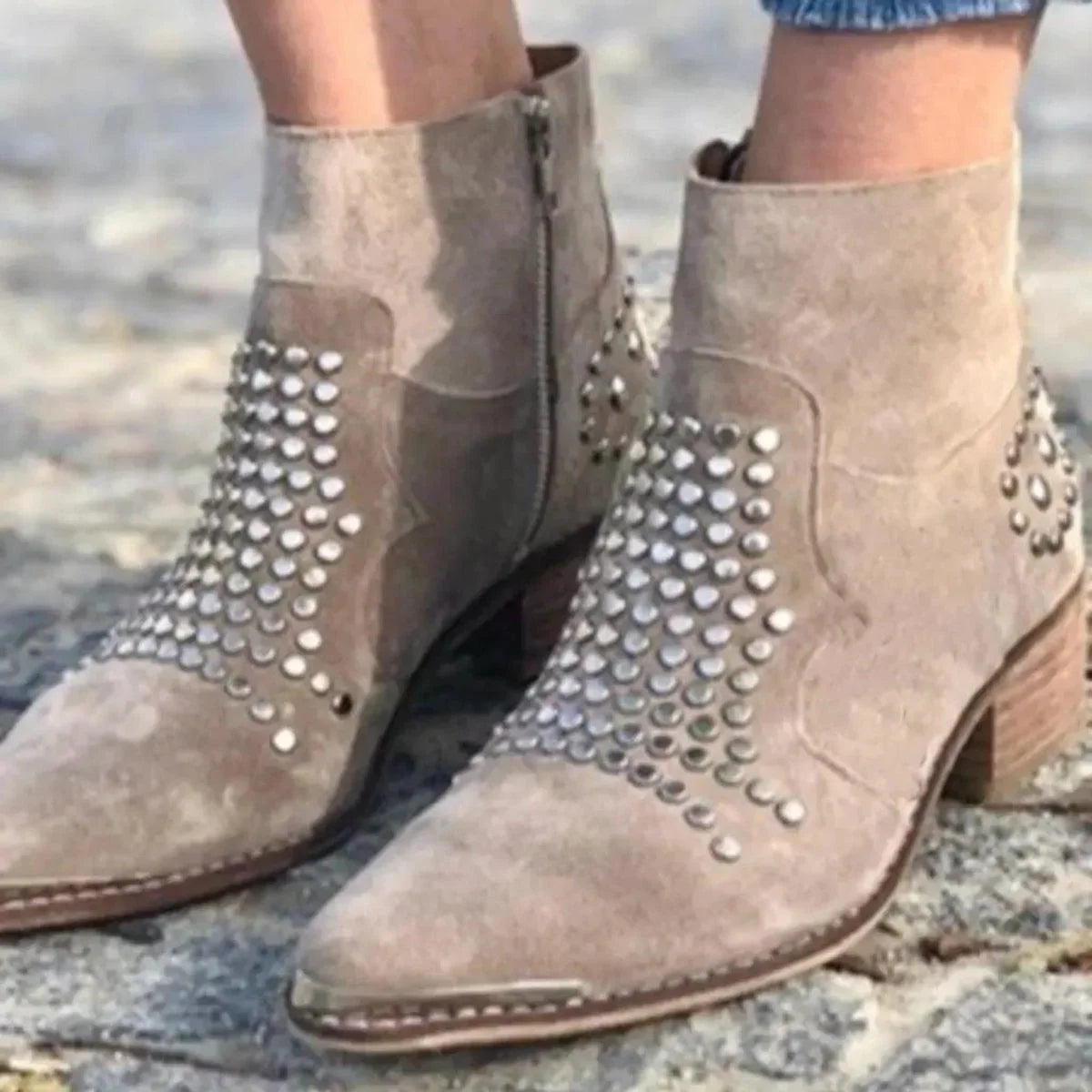 Seraphina | Edgy Studded Suede Ankle Boots