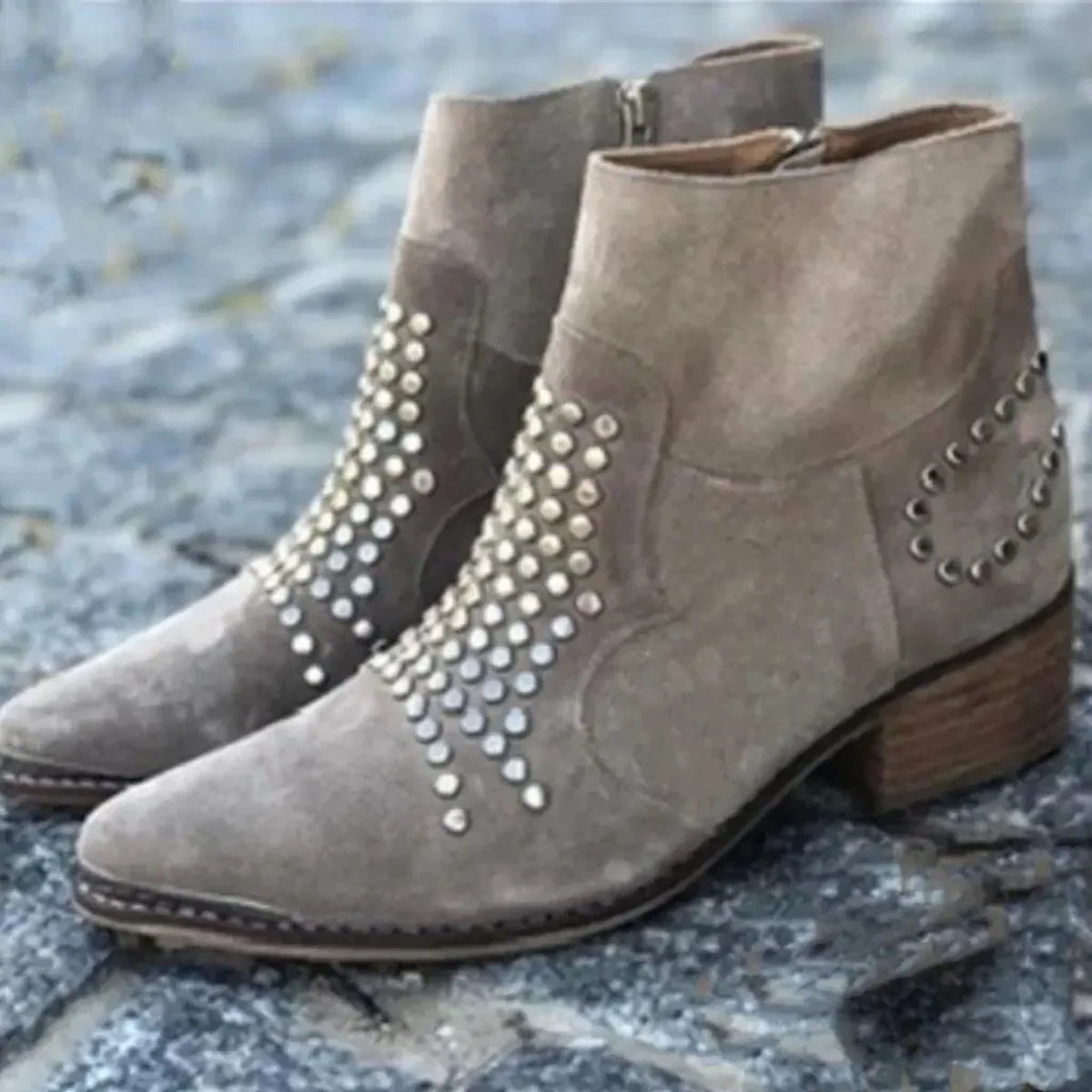 Seraphina | Edgy Studded Suede Ankle Boots
